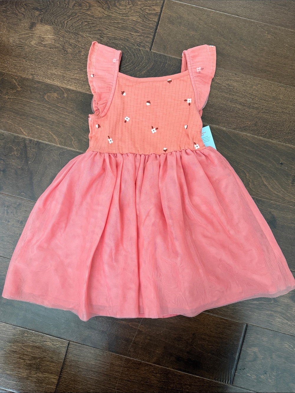 Girls Coral Pink Flutter-Sleeve Dress
